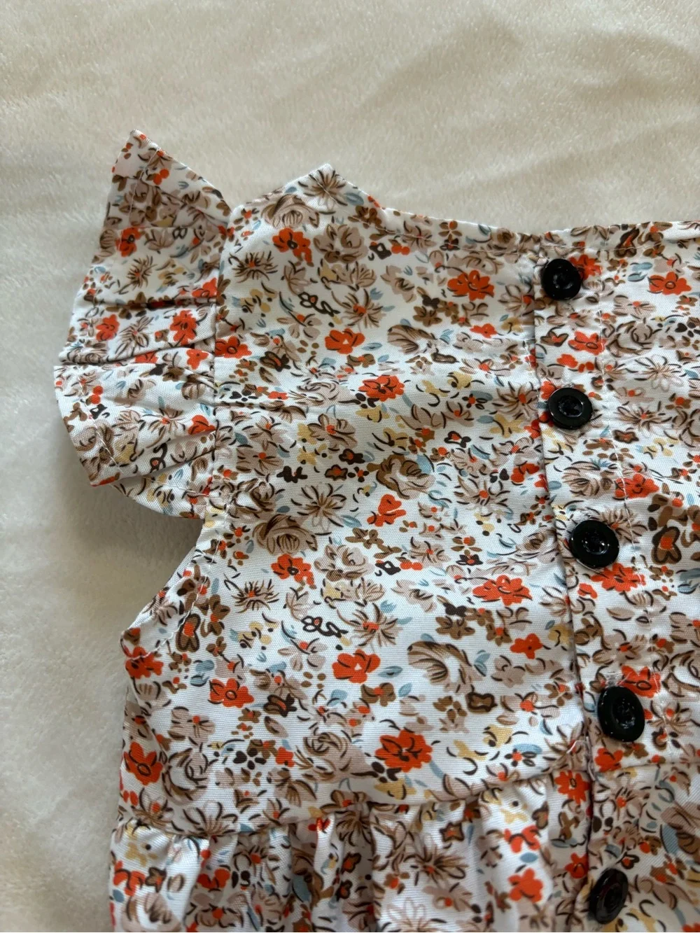 Baby Floral Flutter-Sleeve One-Piece Bodysuit - White with Orange Floral